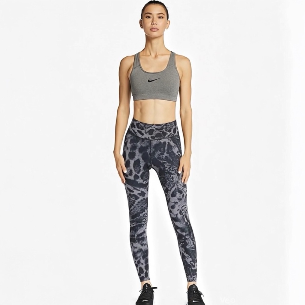 Nike One Luxe Dri-FIT Leopard Print Leggings Gray Black Mid Rise Size L - Picture 3 of 14